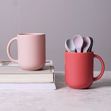 BOWLBOWL 復古系列手把馬克杯 360ml, 玫瑰粉 + 裸粉色, 2個