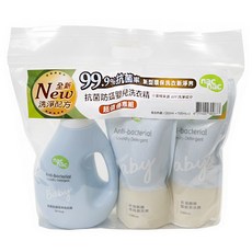 nac nac 抗菌防蟎嬰兒洗衣精 1.2L + 補充包1.1L 2包, 3.4L, 1組