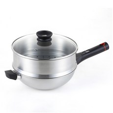 KimS COOK Black Etching 3層結構雙耳IH炒鍋+手柄+蒸器+鍋蓋組 24cm, 1組