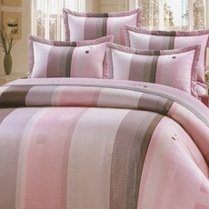 Prawear 巴麗維亞 台灣製精梳棉六件式床罩組雙人-星星條紋粉