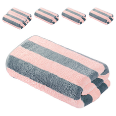 FANCY LIFE 珊瑚絨毛巾 藍粉條紋 柔軟吸水 親膚舒適, 6條