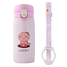 코코메이트 보온 보냉 공룡 텀블러 + 스트랩 세트, 핑크, 350ml, 1세트