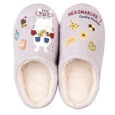 kUSUgURU JAPAN 日本眼鏡貓 蓬軟觸感保暖靜音室內拖鞋 NEKOZAWA款, 灰色, 23~24cm