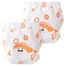 加厚6層學習褲/尿布褲 高達九層吸水處理材質 純棉面料細膩舒適 柔軟親膚, 蝦子壽司, 110碼(11~16kg), 2件