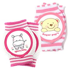 키튼베이비 카우 올망사 유아 무릎보호대 + 슈가팝스 쿨링 베어 유아 팔꿈치보호대, 핑크, 1세트