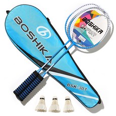 搏仕卡 Baegot International Baegot Sports 超輕量羽球拍 2p + 隨機出貨羽毛球 3p + 球拍袋套組 馬卡龍藍 BSK 301, 1套, BSK-301