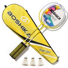 搏仕卡 Baegot International Baegot Sports 超輕量羽球拍 2入 + 隨機出貨羽球 3入 + 球拍袋組合 馬卡龍黃 BSK 301, 1套, BSK-301