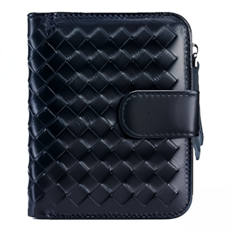 真皮羊皮手工編織女士皮夾錢包 超纖內裡 滌綸布, 黑色, 1個, 短夾