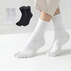 두발로 남성용 스포츠 이중파일 무지 중목 발가락 양말 2켤레