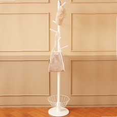 Osyeonwellribing Otree 立式圓形衣架 + 置物籃, 白色(衣架), 白色(置物籃)