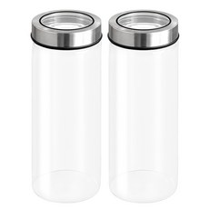 HelloKitchen 透明蓋圓形耐熱玻璃瓶, 1.3L, 2個