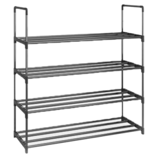 德利生活 簡易多層不鏽鋼鞋架 金屬 塑膠材質, 黑色, 4層