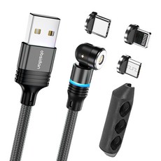 黑曜石 18W 3in1 彎曲搖擺磁力高速充電數據傳輸布 USB 數據線, 混色, 2m, 1組
