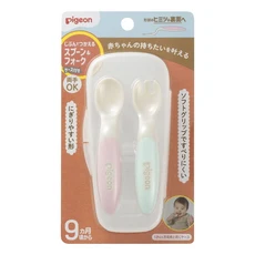 pigeon 貝親 寶寶餐具組 湯匙*1+叉子*1+收納盒*1, 粉色+藍色, 1組
