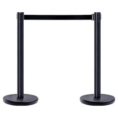 實用一體式不鏽鋼伸縮帶圍欄柱 黑色柱身 + 黑色伸縮帶組合, 2套, 黑色 + 黑色