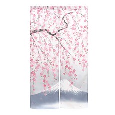 長門簾 100%聚酯纖維, 雙面富士山春天櫻花 白色 + 粉色 + 藍色