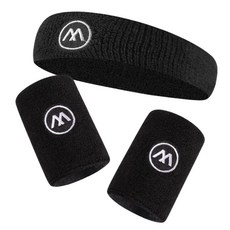 運動手腕保護套 2入 + 髮帶, 黑色, 1組