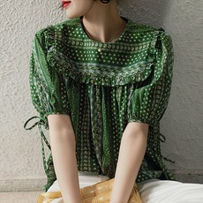 Awesomeful 楓葉泡泡袖短袖襯衫