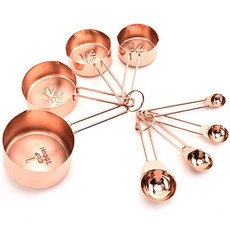 E-home Baking 不鏽鋼量匙4件組 + 量杯4件組套組 玫瑰金, 1套