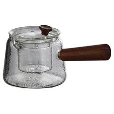 茶為國飲 木柄耐熱玻璃泡茶壺套裝, 11x19cm, 可用於泡茶葉、水果茶等飲品, 透明, 1組, 490ml