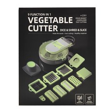 PUSH! 九合一切切菜器 綠色 ABS+304不鏽鋼+420J2不鏽鋼+TPR材質, 29.5 x 22.8 x 9cm, 1組