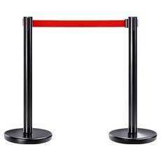 實惠一體式不鏽鋼伸縮帶圍欄柱 金屬黑柱身 + 紅色伸縮帶組合, 2套