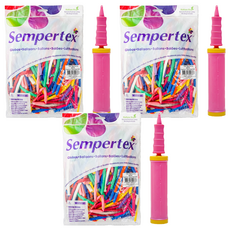 Sempertex 魔術氣球 260S 100p + 手動打氣筒套組, 混合色(氣球), 粉紅色(手動打氣筒), 3套