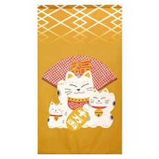 長門簾 招財貓福扇 100%聚酯纖維 日本製造, 150 x 85cm, 幸運黃