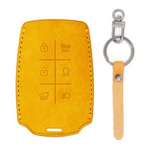 CHAMOA The All-New Genesis G80 GV80 皮革智能鑰匙殼, MH134, 芥末黃+緞面黑鎳