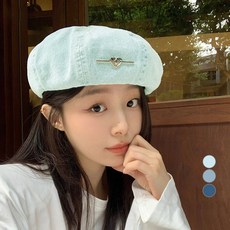 페이퍼먼츠 워싱 데님 하트립 캐주얼 베레모 23337