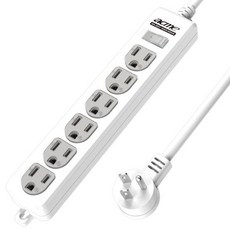 acme 延長線 3孔1切6插 防火耐熱 過載保護 45度貼壁式插頭, 2.7m, 白色, 1條