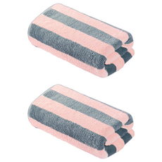 FANCY LIFE 珊瑚絨毛巾 藍粉條紋 柔軟吸水, 2條