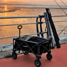 Camp365 後門擴展型運動露營推車 + 4段掛鉤繩, 黑色, 1套