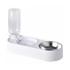 Truly House 防側翻 飲水餵食器 雙口寵物碗, 白色, PP+304不鏽鋼, 500cc, 1個