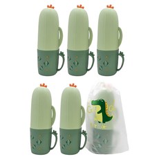 아우라팸 아동용 선인장 휴대용 여행용 양치컵 칫솔케이스, 그린, 5개