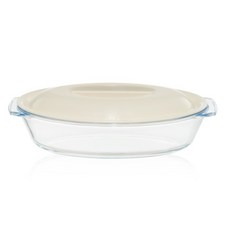 OVEN LOCK 圓形焗烤盤 含蓋 700ml, 透明 + 米色, 1個