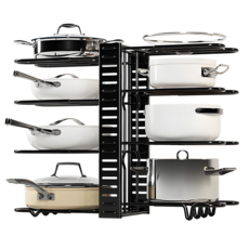 JUNBI 防滑平底鍋鍋具收納架, 黑色, 8層, 1個