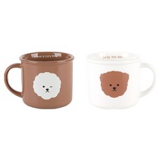 데일리라이크 비숑&푸들 머그컵 2종 세트 300ml, 브라운, 화이트, 1세트
