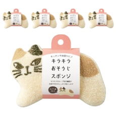 DECOLE 三花貓造型菜瓜布, 廚房清潔海綿, 帶掛繩, 1個, 5個