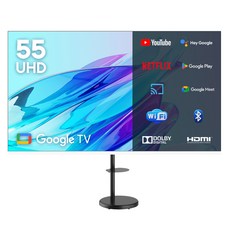 이노스 4K UHD 구글 3.0 화이트에디션 스마트 TV + 대형 삼탠바이미 티비 스탠드 삼텐바이미 TV 거치대 FS-30 블랙 세트, 138cm(55in), 벽걸이형, 방문설치