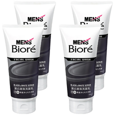 MEN's Biore男性專用黑白柔珠洗面乳, 深層清潔毛孔角質，古龍水時尚香, 100g, 4條