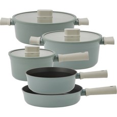 LocknLock 樂扣樂扣 SuitIH爐適用鍋具 5種組, 薄荷綠色, 多用途鍋22cm+平底鍋26cm+3種湯鍋