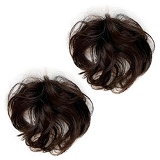 SenseModni 女款真髮波浪頭頂蓬鬆局部假髮, 2個, 自然棕色
