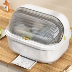 Ibriyoung 廚房用附蓋排水碗盤瀝水架 大型, 1層, 白色