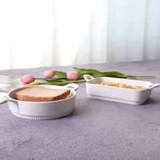 PRELUDE 素色花紋造型雙耳餐盤組 3件組, 單一顏色, 圓形 Gratingi S 2p + 方形