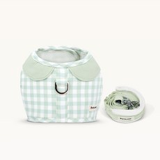 PETSLAND 寵物格紋印花胸背帶+牽引繩, 西瓜綠