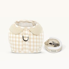 PETSLAND 寵物格紋印花胸背帶+牽引繩, 象牙白