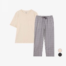 애니바디 남녀공용 면 반팔 라운지 포켓 잠옷 상하의 세트