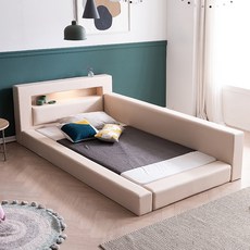 삼익가구 렉스 LED 밸런스 가죽 침대 프레임 단품 방문설치, 아이보리