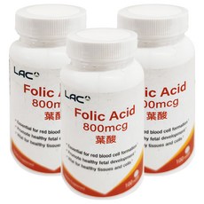LAC 利維喜 葉酸800食品錠 支持胎兒健康發育 促進生長 調整體質, 8g, 100顆, 3罐